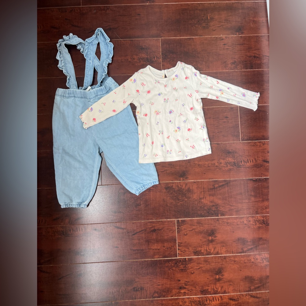 H&M Light Blue Denim Overalls Set Size 12M